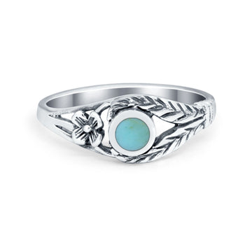 Vintage Antique Style Flower Ring Round Simulated Turquoise CZ 925 Sterling Silver